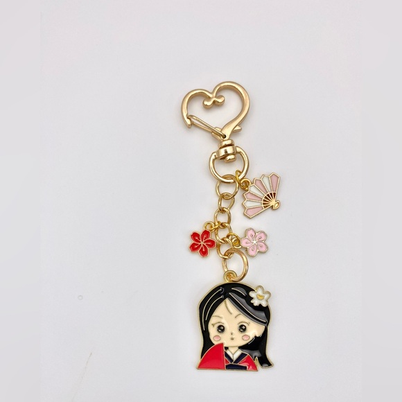 Mulan inspired petite Purse Charm Keychain with heart clasp and cherry blossoms - Picture 9 of 10